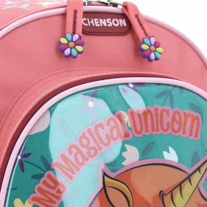 Mochila Chenson Happy Girl modelo MANICO color rosa con verde