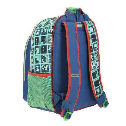 Mochila Chenson Minecraft modelo BLIPER color azul con verde