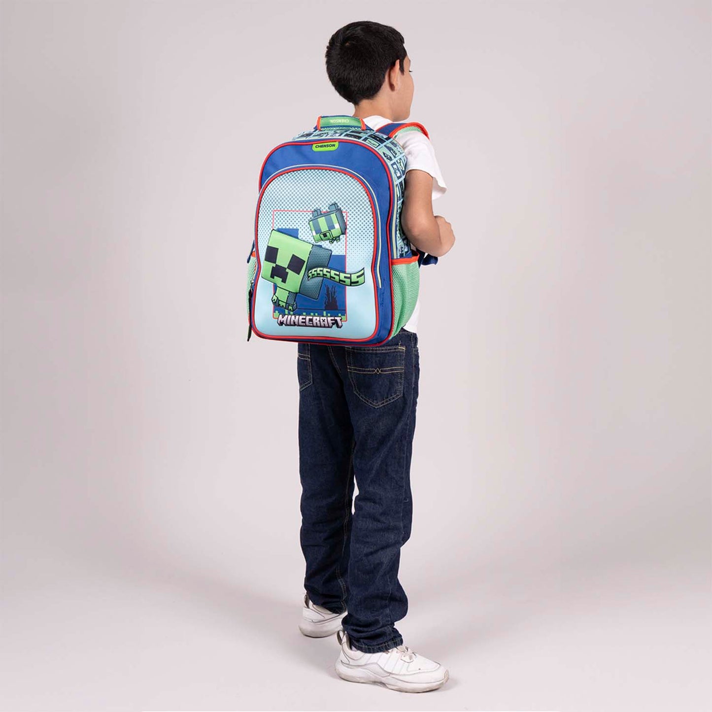 Mochila Chenson Minecraft modelo BLIPER color azul con verde