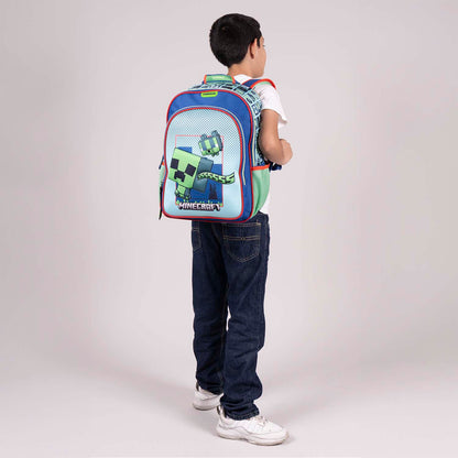 Mochila Chenson Minecraft modelo BLIPER color azul con verde