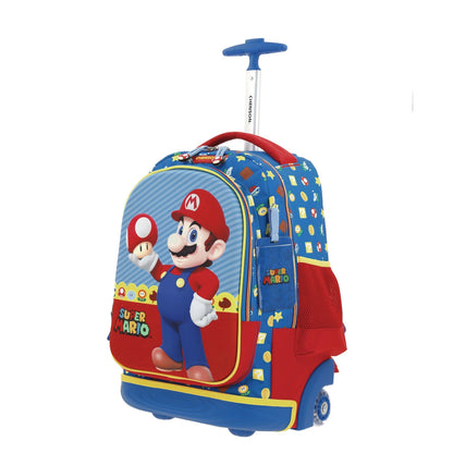 Mochila Chenson Super Mario Bros modelo MUSH con RUEDAS color rojo con azul y amarillo