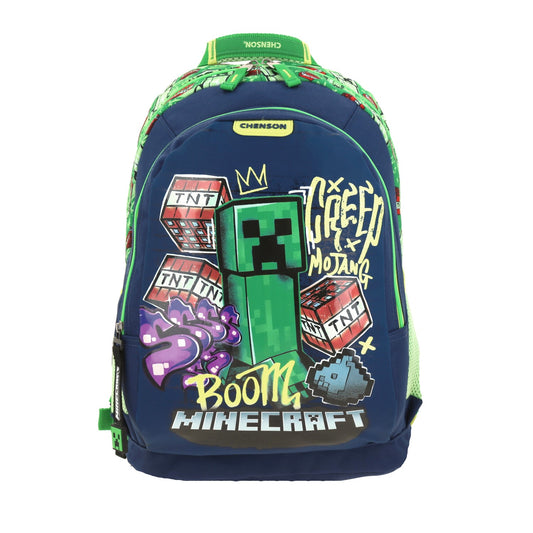 Mochila Chenson Minecraft modelo BANSK color azul con verde