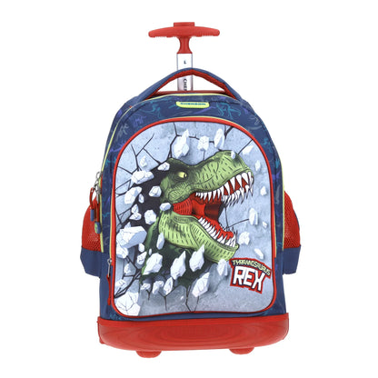 Mochila Chenson modelo T-Rex MATI con RUEDAS color azul con rojo