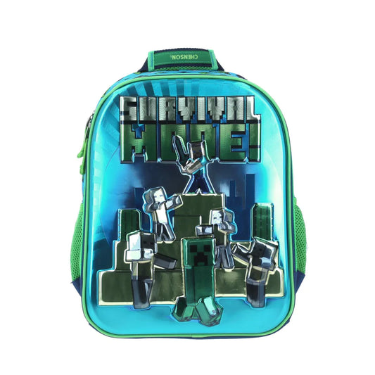 Mochila Chenson Minecraft modelo SORV color azul con verde tamaño KINDER