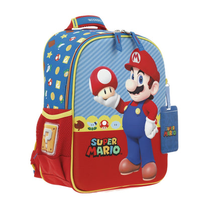 Mochila Chenson Super Mario Bros modelo MUSH color azul con rojo tamaño KINDER