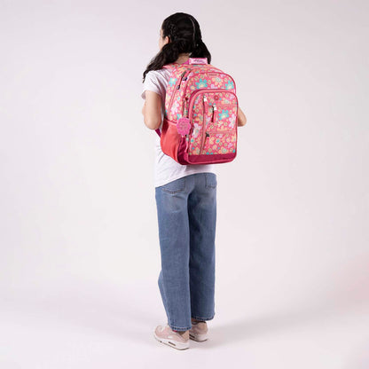 Mochila Chenson Happy Girl modelo FLORIS color rosa con rojo