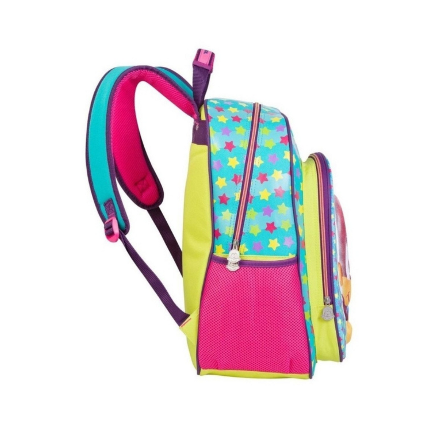 Mochila Chenson Chángolos modelo KILA color azul con rosa y amarillo