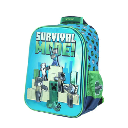 Mochila Chenson Minecraft modelo SORV color azul con verde tamaño KINDER