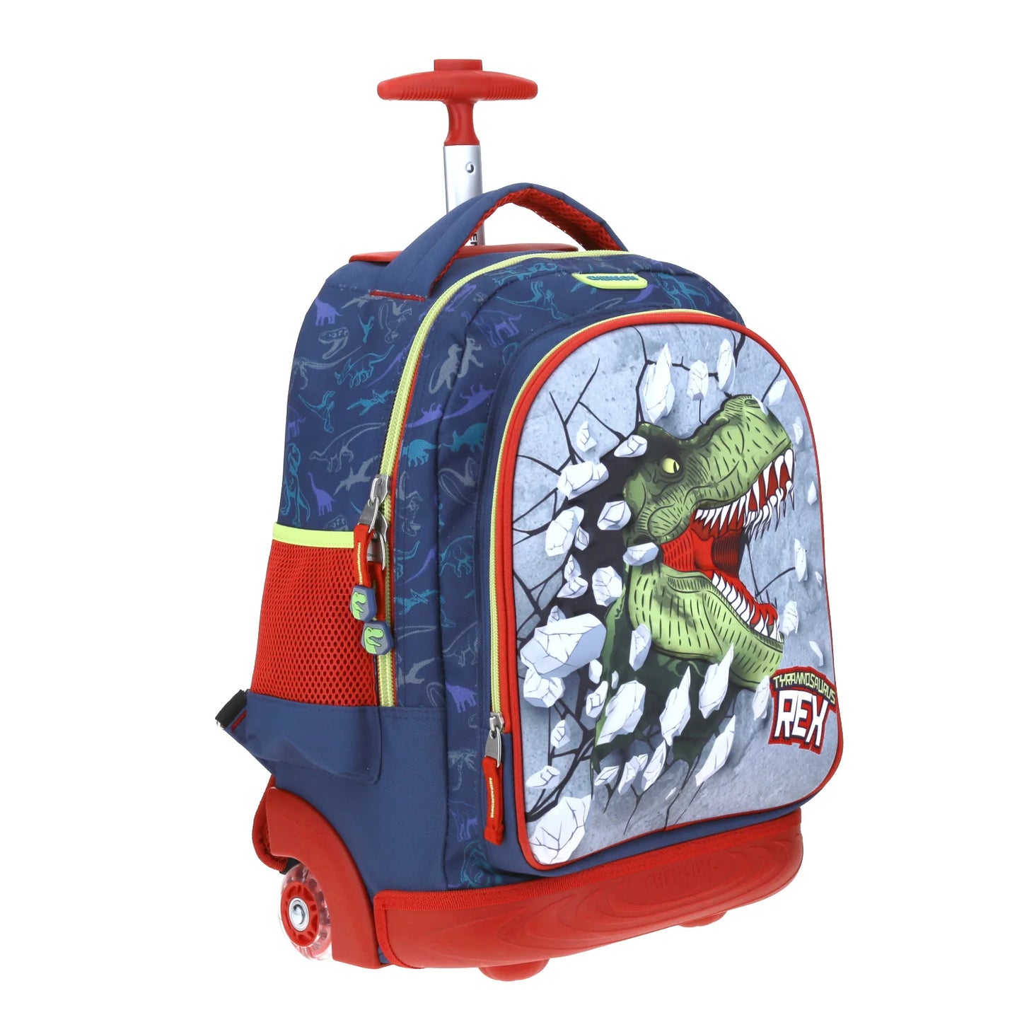 Mochila Chenson modelo T-Rex MATI con RUEDAS color azul con rojo