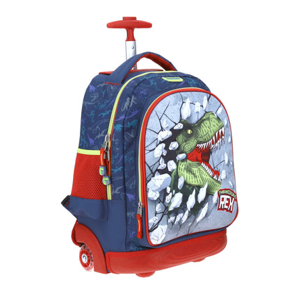 Mochila Chenson modelo T-Rex MATI con RUEDAS color azul con rojo