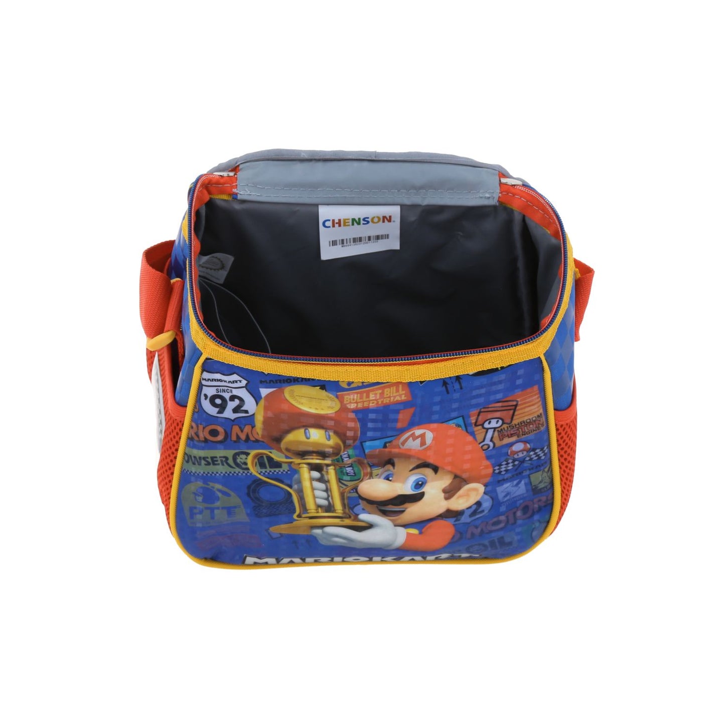 Lonchera Chenson Super Mario Bros modelo VELOZ color azul con naranja y amarillo