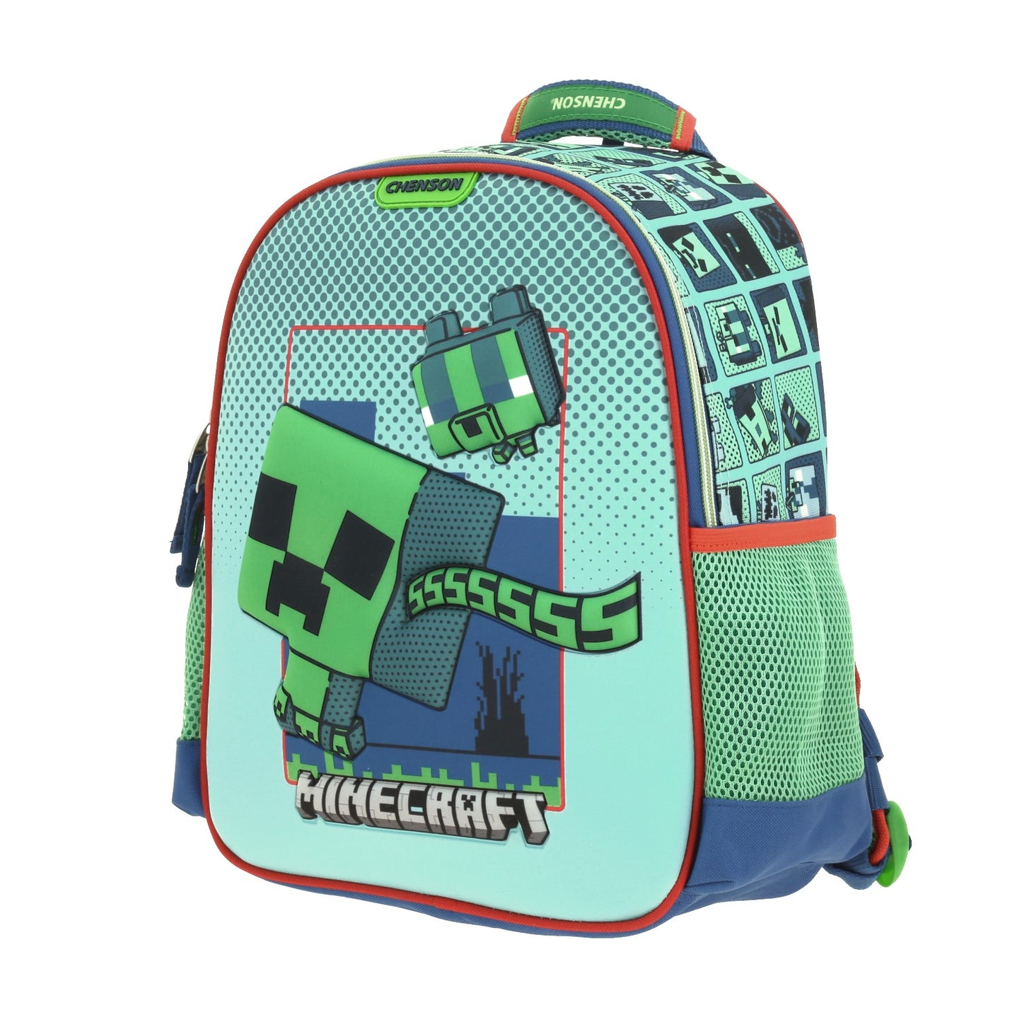 Mochila Chenson Minecraft modelo BLIPER color azul con verde tamaño KINDER