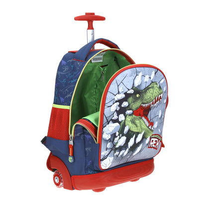 Mochila Chenson modelo T-Rex MATI con RUEDAS color azul con rojo