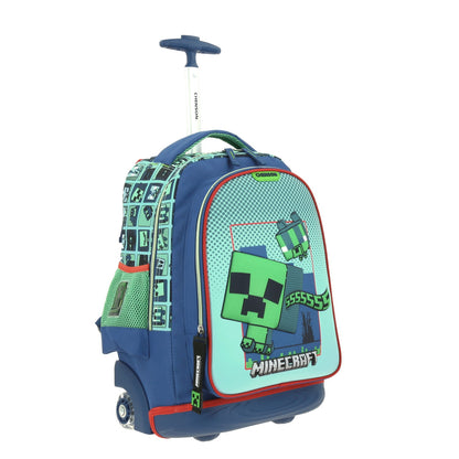 Mochila Chenson Minecraft modelo BLIPER color azul con verde con RUEDAS