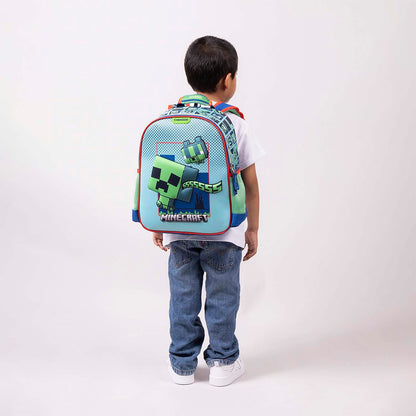 Mochila Chenson Minecraft modelo BLIPER color azul con verde tamaño KINDER