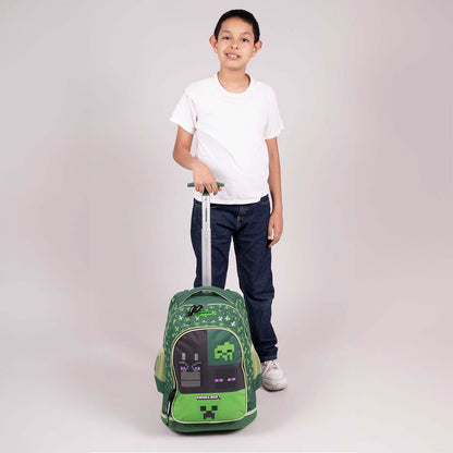 Mochila Chenson Minecraft modelo CONST color con verde con RUEDAS