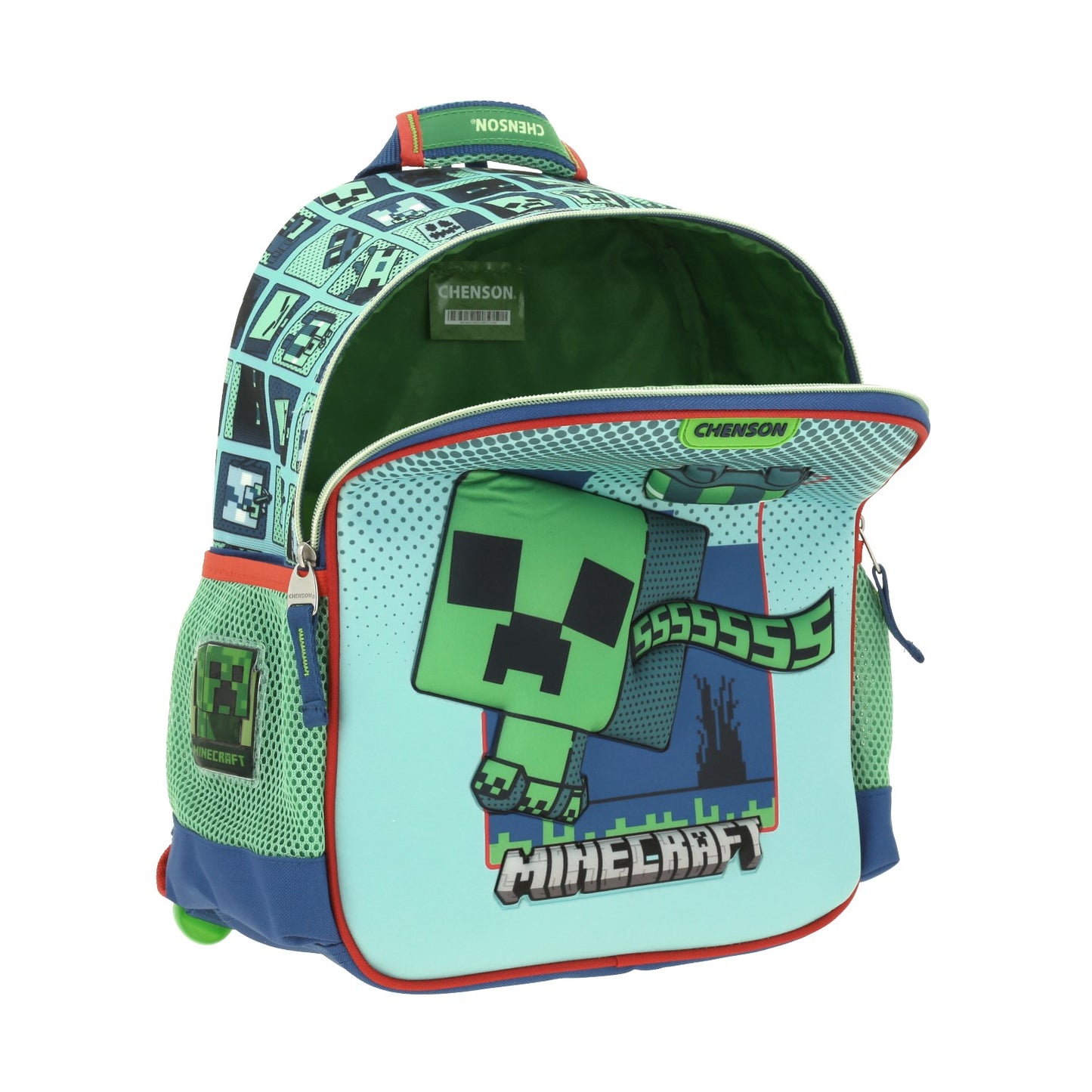 Mochila Chenson Minecraft modelo BLIPER color azul con verde tamaño KINDER