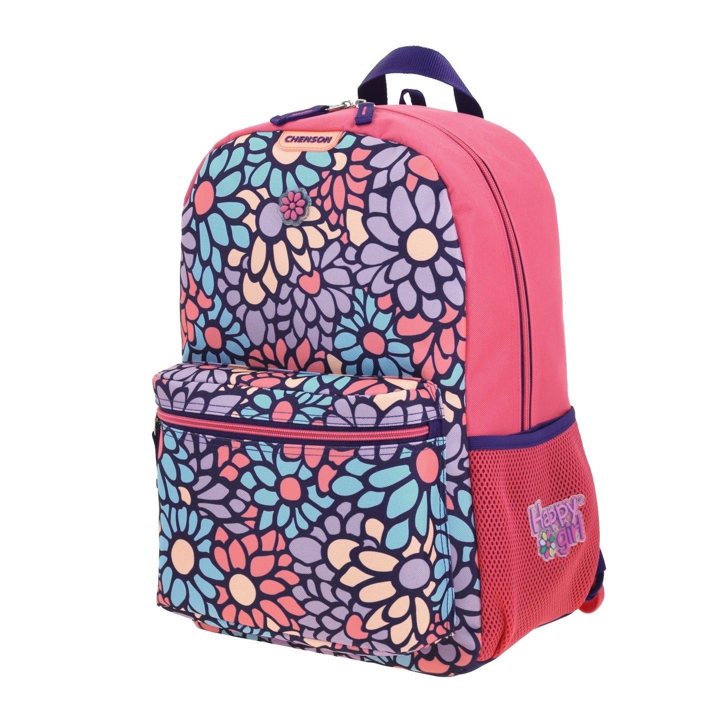 Mochila Chenson Happy Girl modelo TENCIA color rosa con lila, azul y amarillo