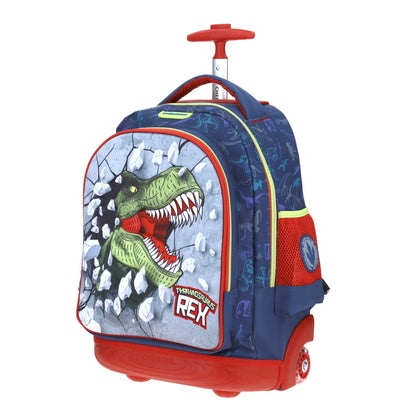 Mochila Chenson modelo T-Rex MATI con RUEDAS color azul con rojo