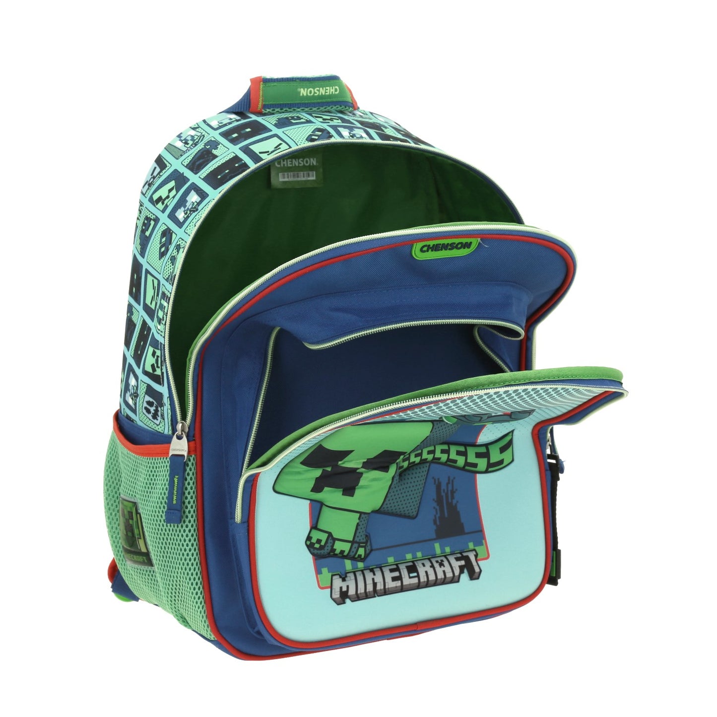 Mochila Chenson Minecraft modelo BLIPER color azul con verde