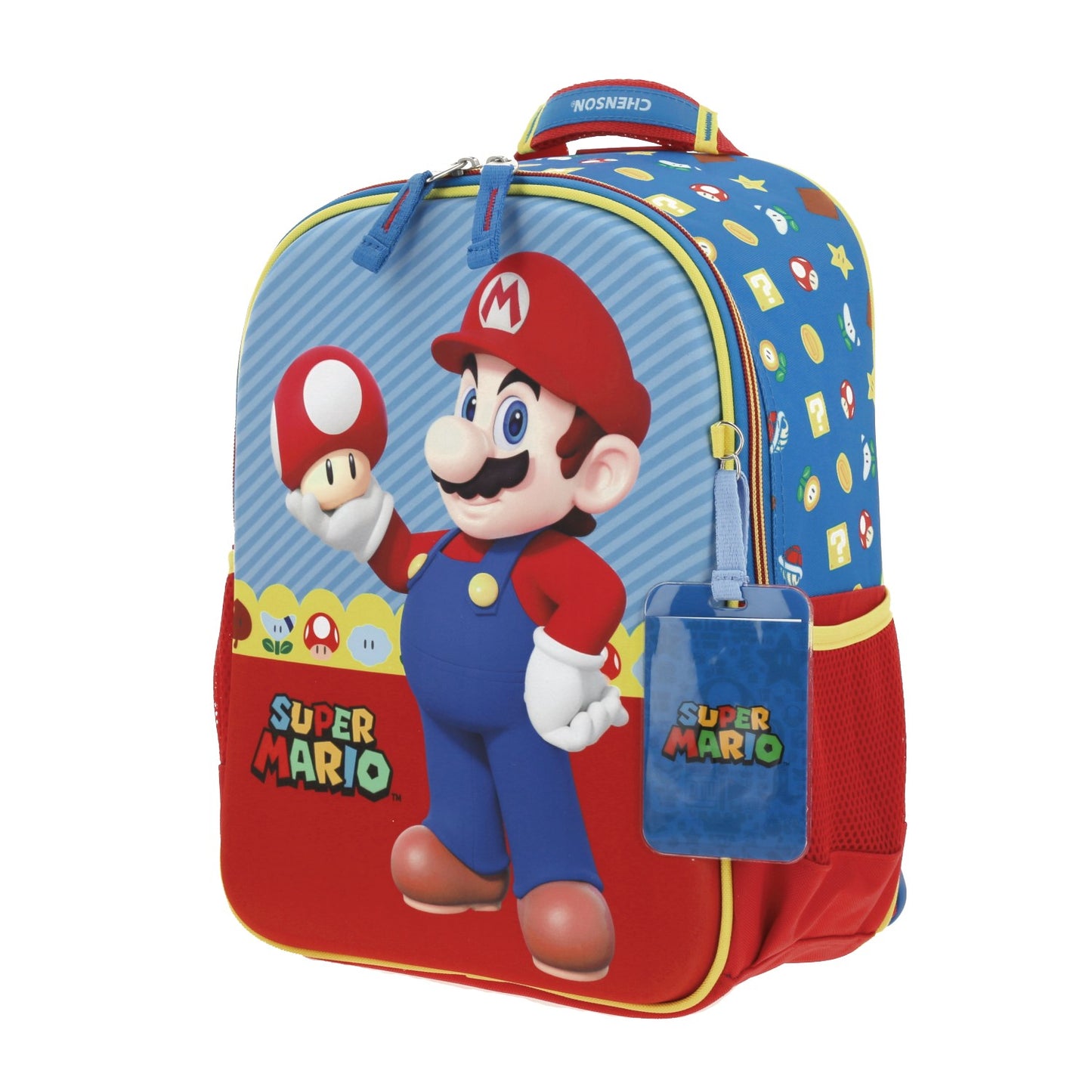 Mochila Chenson Super Mario Bros modelo MUSH color azul con rojo tamaño KINDER