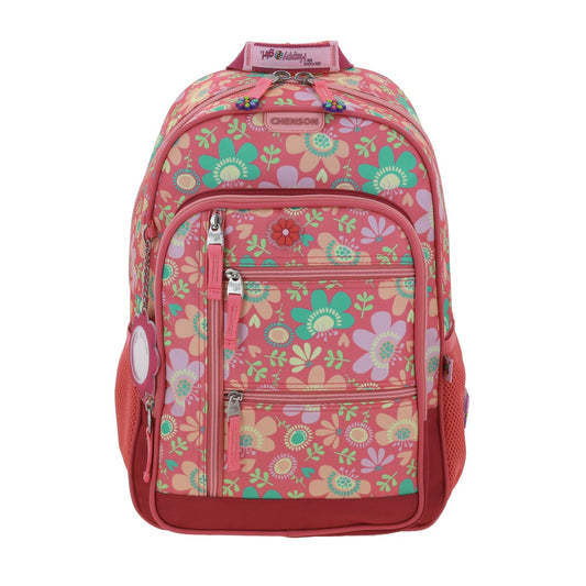 Mochila Chenson Happy Girl modelo FLORIS color rosa con rojo