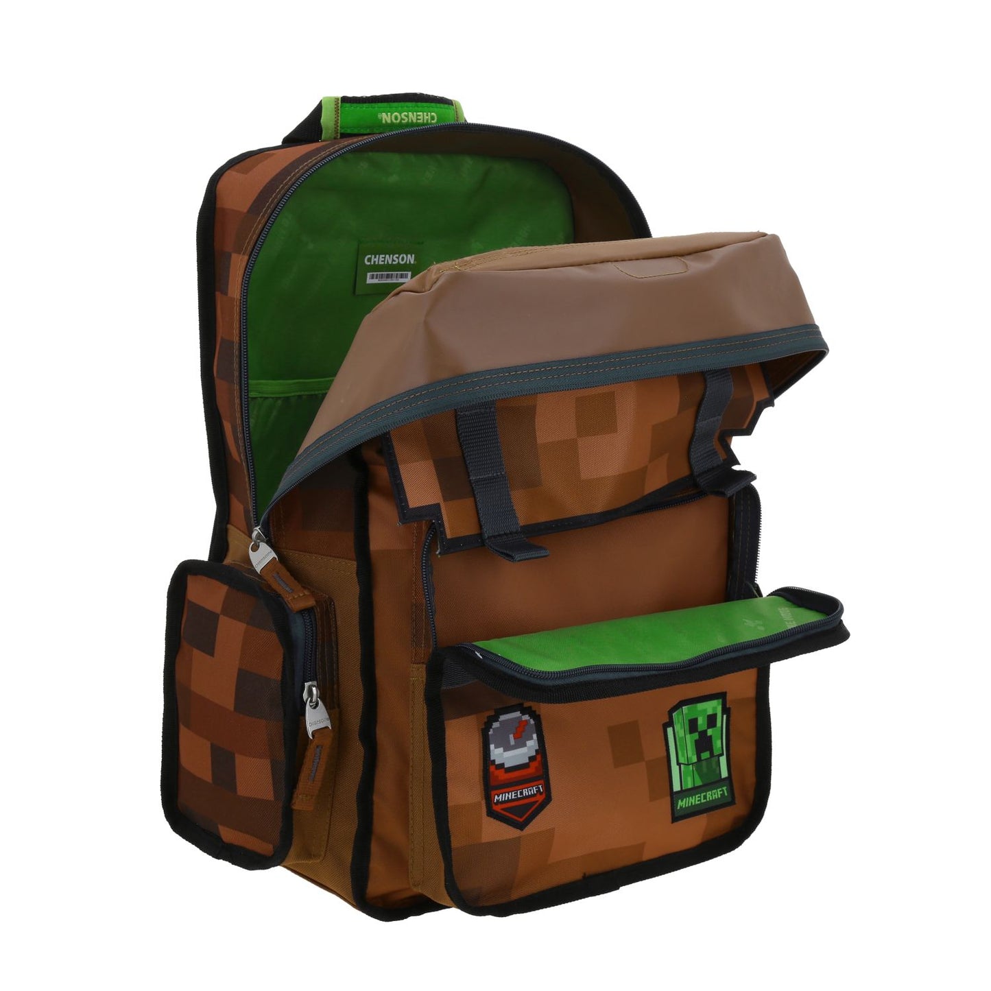 Mochila Chenson Minecraft modelo PEXEL color ladrillo con verde