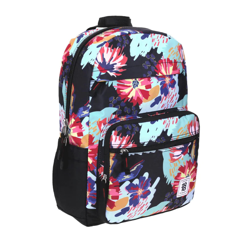 Mochila Chenson 1818 modelo GINEA color negro con estampado de flores