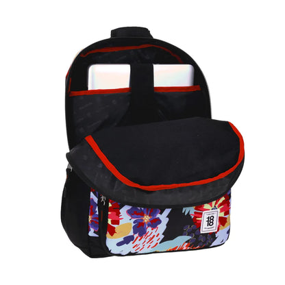 Mochila Chenson 1818 modelo GINEA color negro con estampado de flores