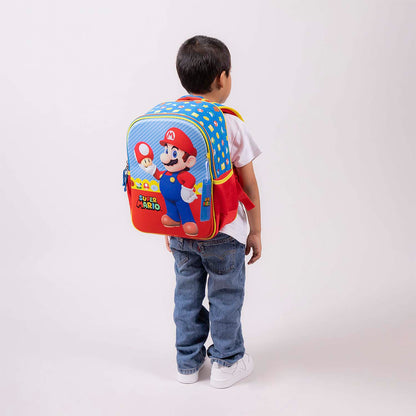 Mochila Chenson Super Mario Bros modelo MUSH color azul con rojo tamaño KINDER