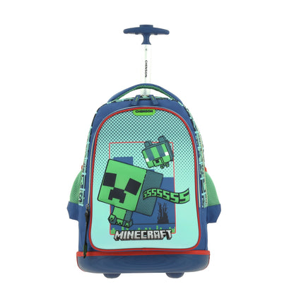 Mochila Chenson Minecraft modelo BLIPER color azul con verde con RUEDAS