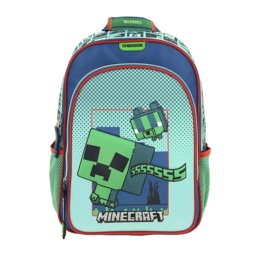 Mochila Chenson Minecraft modelo BLIPER color azul con verde