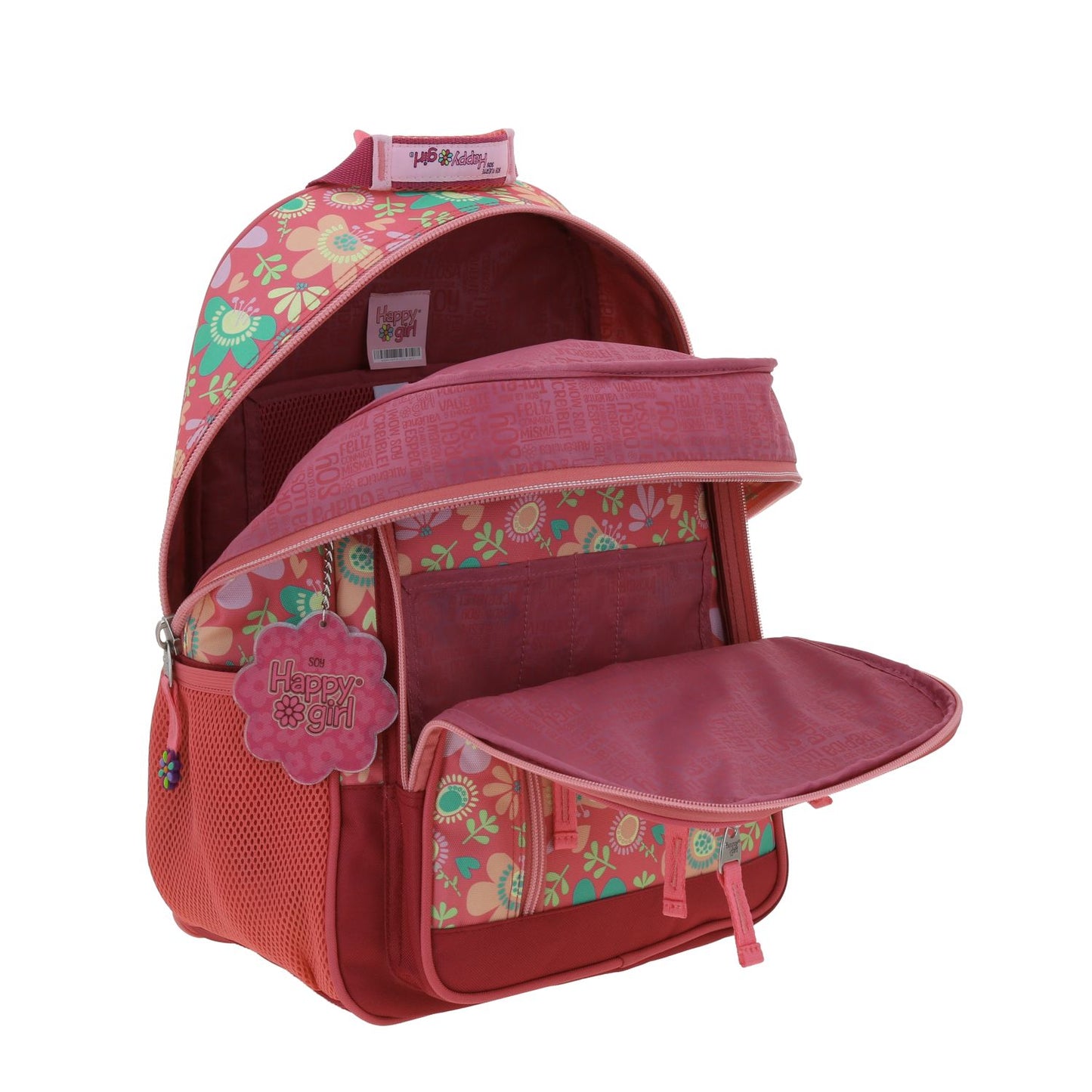 Mochila Chenson Happy Girl modelo FLORIS color rosa con rojo