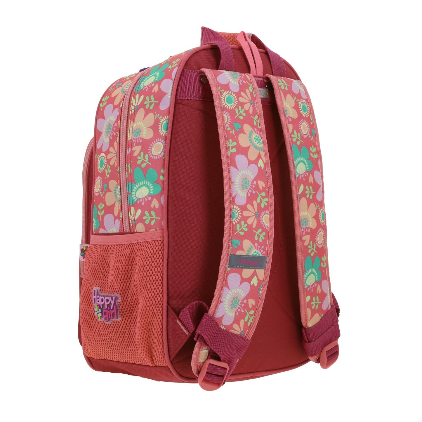 Mochila Chenson Happy Girl modelo FLORIS color rosa con rojo