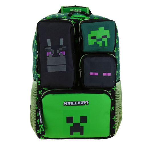 Mochila Chenson Minecraft modelo CONST color verde con negro