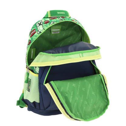 Mochila Chenson Minecraft modelo BANSK color azul con verde