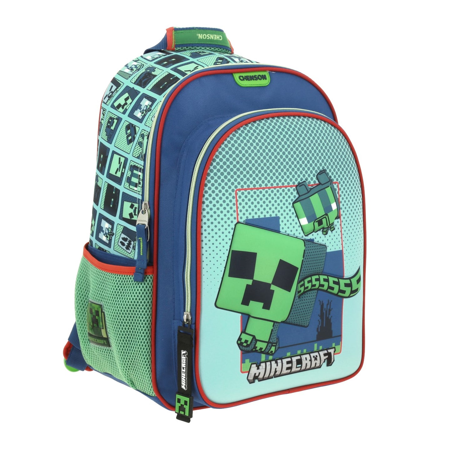 Mochila Chenson Minecraft modelo BLIPER color azul con verde