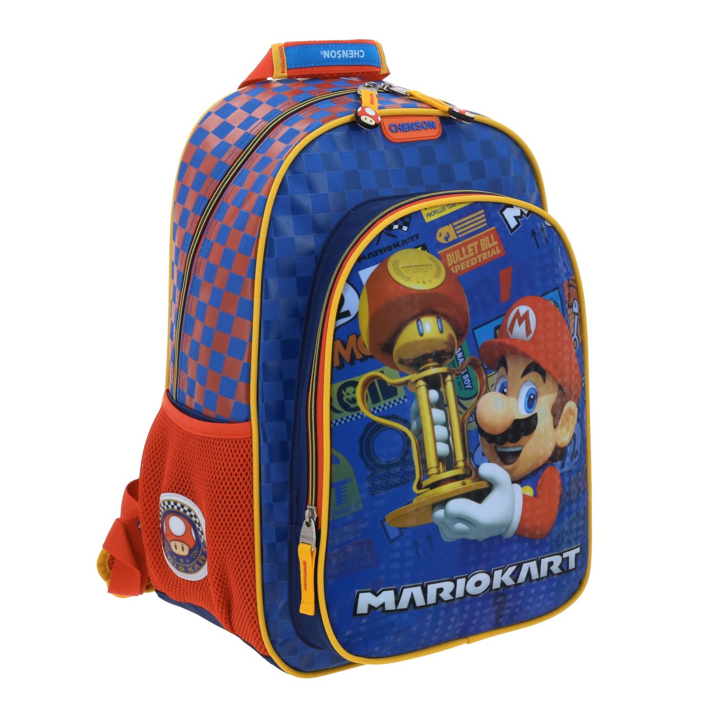 Mochila Chenson Super Mario Bros modelo VELOZ color azul con naranja