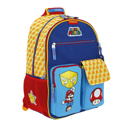 Mochila Chenson Super Mario Bros modelo ETHIAN color azul con rojo y amarillo