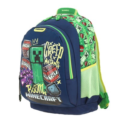 Mochila Chenson Minecraft modelo BANSK color azul con verde