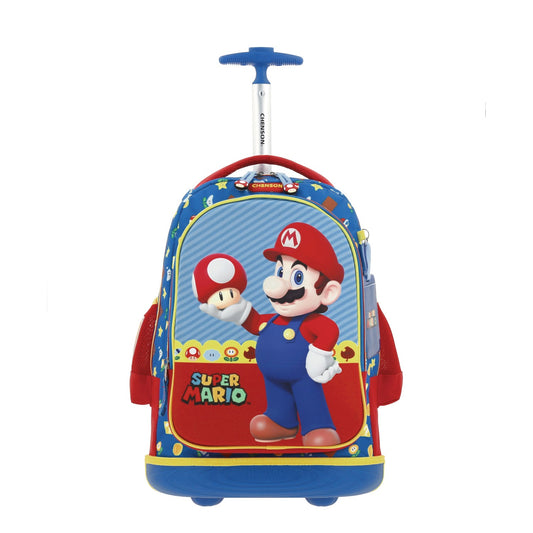 Mochila Chenson Super Mario Bros modelo MUSH con RUEDAS color rojo con azul y amarillo