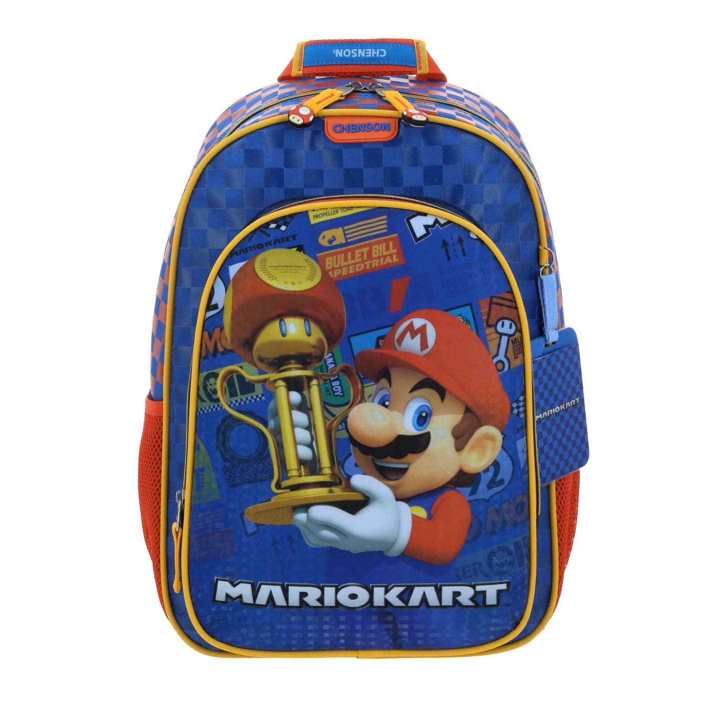 Mochila Chenson Super Mario Bros modelo VELOZ color azul con naranja