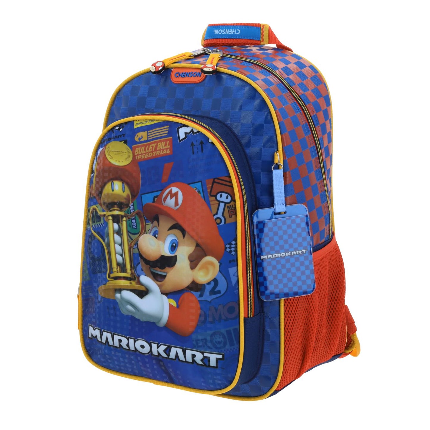 Mochila Chenson Super Mario Bros modelo VELOZ color azul con naranja