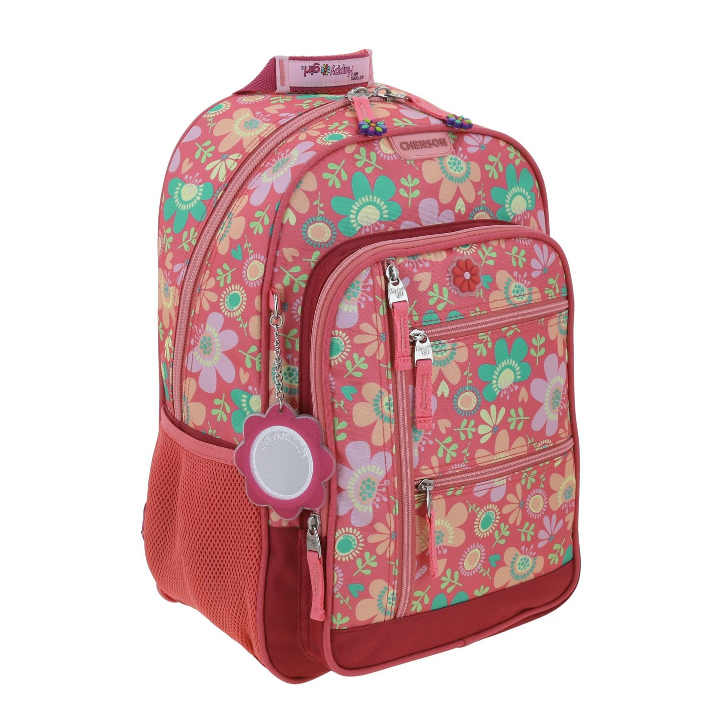 Mochila Chenson Happy Girl modelo FLORIS color rosa con rojo