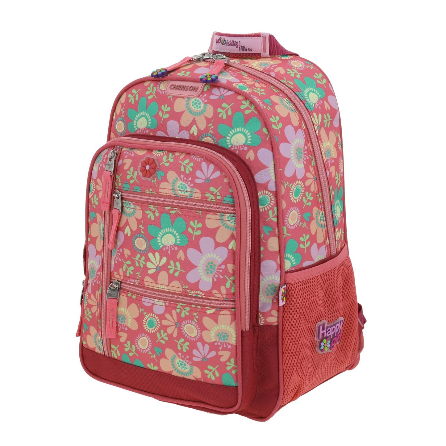 Mochila Chenson Happy Girl modelo FLORIS color rosa con rojo