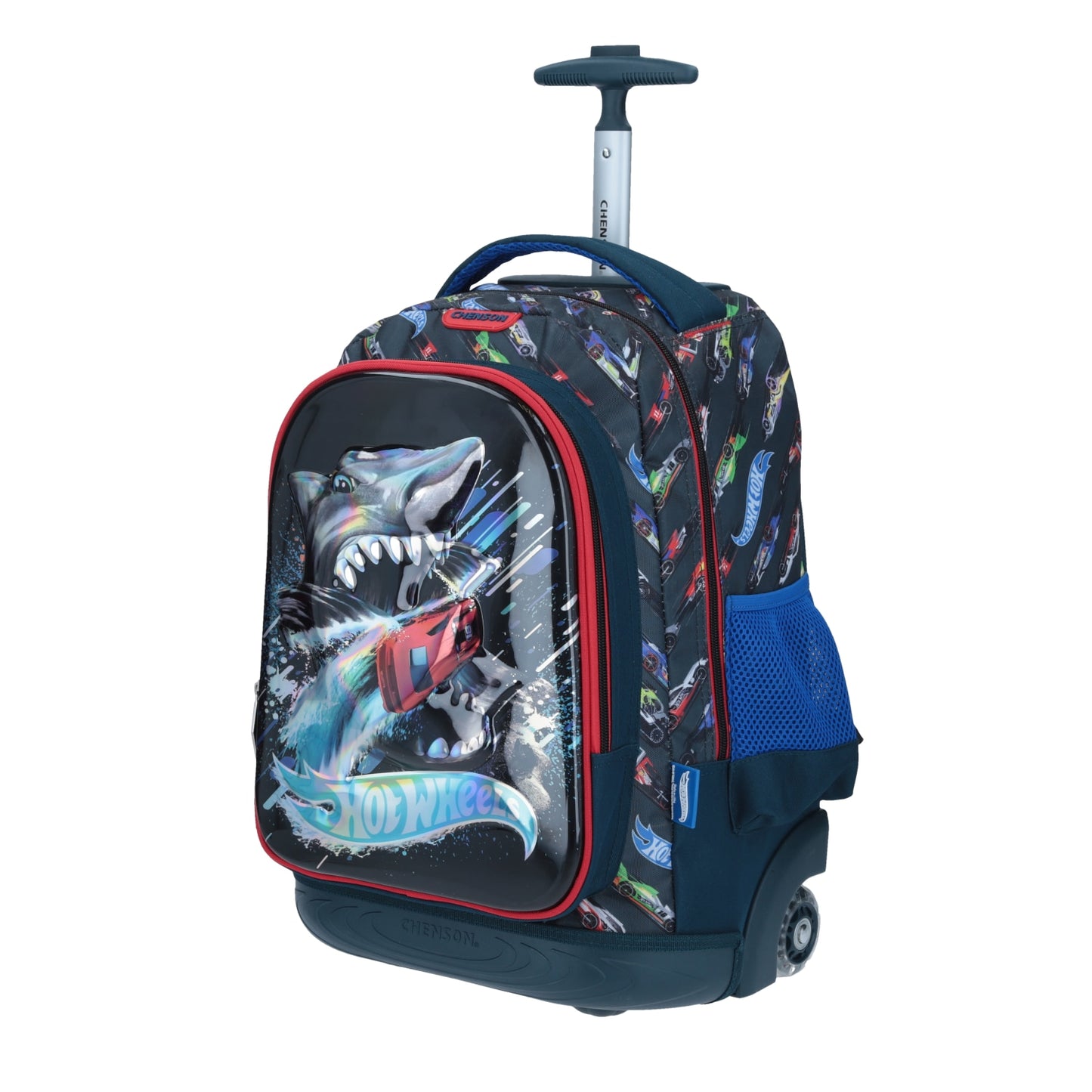 Mochila Chenson Hot Wheels modelo BITE con RUEDAS color azul